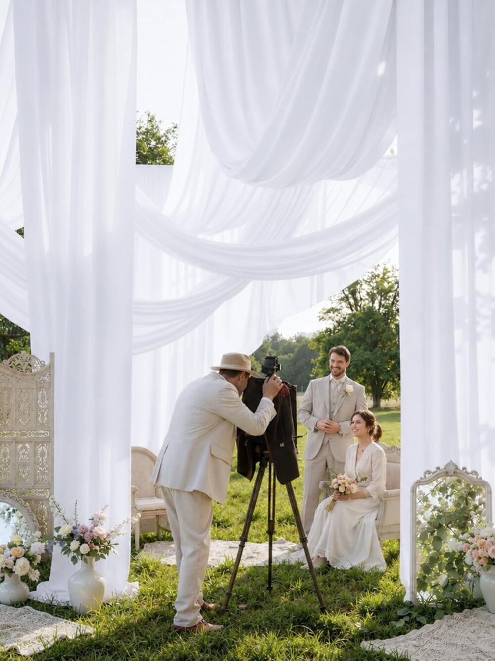 4 Panels 5x20ft White Ceiling Drapes for Wedding Parties, Wrinkle Free 20ft Long